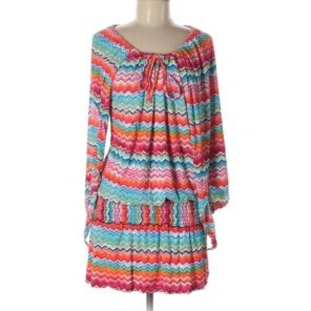 La Blanca Colorful Kaftan Tunic Tropical Swim Cover Up Dress - Size M